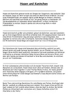 Vorschau - Arbeitsblätter - Lesetext Kaninchen und Hase mit Fragen - Seite 1