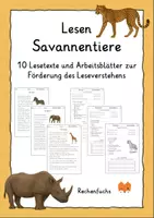 Vorschau - Arbeitsblätter - Lesen: Savannentiere - Leseverstehen - Deckblatt