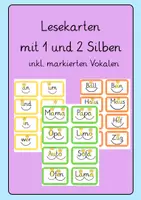 Vorschau - Arbeitsblätter - Lesekarten 1.Klasse für Lesen mit Bewegung: 1 und 2 Silben, markierte Vokale - Deckblatt