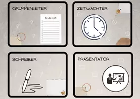 Vorschau - Bildkarten - Rollenvergabe Karten Gruppenarbeit | Gruppenrollen mit Aufgaben - Deckblatt