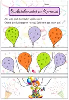 Vorschau - Arbeitsblätter - Buchstabensalat – Buchstaben ordnen & Wörter schreiben | Arbeitsblatt Deutsch Klasse 2 | Karneval/Fasching - Seite 1