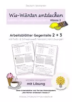 Vorschau - Arbeitsblätter - Gegenteile 2+3 | Wie-Wörter entdecken | Adjektive Klasse 2 - Deckblatt