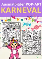 Vorschau - Mal- und Bastelvorlagen - Pop Art Ausmalbilder Karneval – Kunstunterricht Grundschule & Sek I - Deckblatt