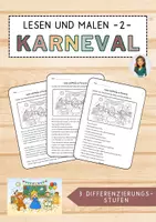 Vorschau - Arbeitsblätter - 2) Lesen und Malen an Karneval - differenziertes Lesetraining - editierbare Datei - Deckblatt