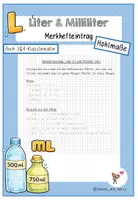 Vorschau - Arbeitsblätter - Merkhefteintrag - Liter und Milliliter - Deckblatt