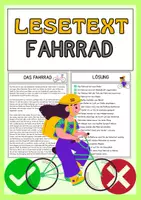 Vorschau - Arbeitsblätter - Das Fahrrad - Lesetext mit Fragen + Lösung - Deckblatt
