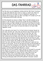 Vorschau - Arbeitsblätter - Das Fahrrad - Lesetext mit Fragen + Lösung - Seite 1