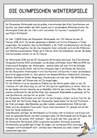 Vorschau - Arbeitsblätter - Die Olympischen Winterspiele - Lesetext mit Fragen + Lösung - Seite 1