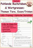 Vorschau - Arbeitsblätter - LRS ABs - Fehlende Buchstaben & Wortgrenzen (Tiere · Essen & Trinken) - Deckblatt