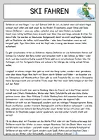 Vorschau - Arbeitsblätter - Ski fahren - Lesetext mit Fragen + Lösung - Seite 1