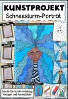 Vorschau - Arbeitsblätter - Kunstprojekt "Schneesturm-Porträt" - Ein Kunstprojekt mit winterlichen Farben und Mustern - Deckblatt