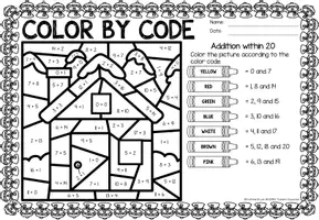 Vorschau - Arbeitsblätter - Color by code - Addition within 20 (Winter) - Seite 1
