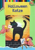 Vorschau - Mal- und Bastelvorlagen - Kunst Halloween, schwarze Katze im Mondschein - Deckblatt