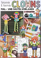 Vorschau - Mal- und Bastelvorlagen - Tanzende Clowns mit Wackelbeinen - 6 Versionen / Karneval & Fasching Kunst - Deckblatt