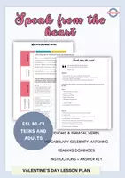 Vista previa - Hojas de trabajo - Speak from the Heart ESL Teens and Adults Valentine's Day - Portada