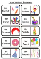Vorschau - Arbeitsblätter - Karneval Lesen Grundschule – Lesedomino Karneval / Fasching Klasse 1 und 2, differenziert - Seite 1