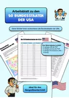 Vorschau - Arbeitsblätter - Bundesstaaten der USA – Recherchearbeitsblatt mit Karte - Deckblatt