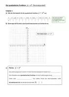 Vorschau - Arbeitsblätter - Einführung Quadratische Funktionen (Wertetabelle, Graph, Merksatz, Lösung) - Seite 1