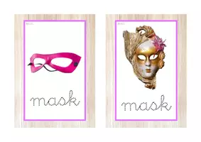 Vista previa - Tarjetas / Manipulativos - INGLÉS - Vocabulario letra minúscula ligada punteada (carnaval) - Portada