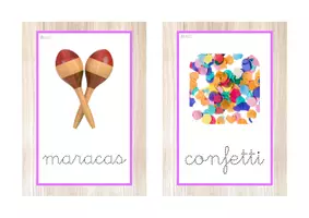 Vista previa - Tarjetas / Manipulativos - INGLÉS - Vocabulario letra minúscula ligada punteada (carnaval) - página 1