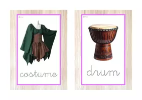 Vista previa - Tarjetas / Manipulativos - INGLÉS - Vocabulario letra minúscula ligada punteada (carnaval) - página 2