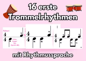 Vorschau - Unterrichtsreihen - Bildkarten: 16 erste Trommelrhythmen mit Rhythmussprache - Deckblatt