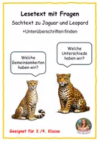 Vorschau - Arbeitsblätter - Lesetext Jaguar und Gepard mit Fragen - Deckblatt