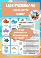 Vorschau - Arbeitsblätter - Lesespaziergang Leben unter Wasser 🌊 | Dreifach differenziert – Klasse 2–3 | Lesen & Sachunterricht - Deckblatt