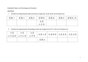 Vorschau - Arbeitsblätter - Datum und Wochentage auf Chinesisch - Seite 1