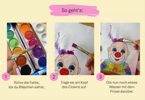 Vorschau - Mal- und Bastelvorlagen - Lustige Clowns mit Wasserfarben - Seite 1