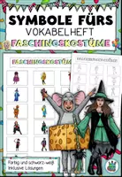 Vorschau - Arbeitsblätter - Symbole fürs Vokabelheft "Faschingskostüme" Fasching / Karneval - DaZ / DaF / Deutsch - Deckblatt