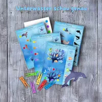 Vorschau - Stationenlernen - 🐬 Meer Unterwassser Klammerkarten schau genau Sommer - Deckblatt