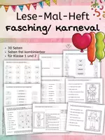 Vorschau - Arbeitsblätter - Lese-Mal-Heft - Fasching/ Karneval - 30 Seiten flexibel zusammenstellbar für Klasse 1/2 - lesen und malen - Deckblatt