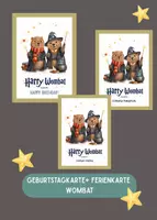 Vorschau - Mal- und Bastelvorlagen - Fasching| Ferien Geburtstagskarte Wombats Zauberei - Deckblatt