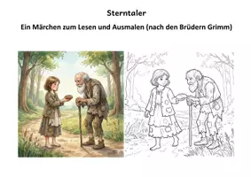 Vorschau - Mal- und Bastelvorlagen - Sterntaler – Ein Märchen zum Lesen und Ausmalen (+ Fragen) - Seite 1