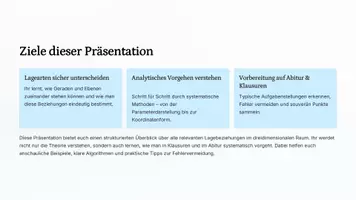 Vorschau - Präsentationen/Tafelbilder - Lagebeziehungen im Raum – Geraden und Ebenen sicher analysieren | Präsentation - Seite 1