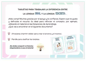 Vista previa - Tarjetas / Manipulativos - Tarjetas LENGUA ORAL y LENGUA ESCRITA - página 1
