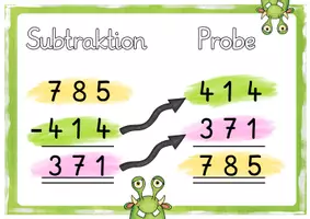 Vorschau - Arbeitsblätter - Subtraktion Probe Merkplakat und Arbeitsblatt - Seite 1