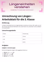Vorschau - Arbeitsblätter - Mathematik Umrechnung von Längen - Arbeitsblatt für die 3.Klasse - Deckblatt