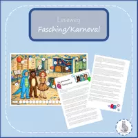 Vorschau - Arbeitsblätter - Lesespur Fasching Karneval – Finde den richtigen Weg zum Lösungswort - Deckblatt