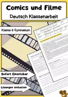 Vorschau - Arbeitsblätter - Deutsch Klassenarbeit Comics & Filme Vergleich: Klasse 6 Gymnasium - Deckblatt