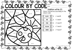 Vorschau - Arbeitsblätter - Color by code - Addition within 20 (Spring) - Seite 1