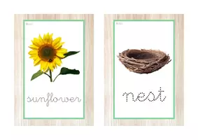 Vista previa - Tarjetas / Manipulativos - INGLÉS - Vocabulario letra minúscula ligada punteada (primavera) - página 1