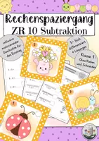 Vorschau - Arbeitsblätter - Rechenspaziergang Klasse 1: ZR10 Subtraktion. 3-fach differenziert. Frühling. Minus - Deckblatt