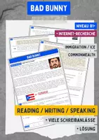Vorschau - Stundenentwürfe - Bad Bunny - Reading / Writing / Speaking Übungen + Lösung - Deckblatt