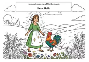Vorschau - Mal- und Bastelvorlagen - Märchen zum Lesen und Ausmalen - Frau Holle (+ Fragen + Präsentation ) - Seite 1