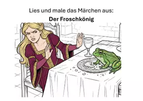 Vorschau - Mal- und Bastelvorlagen - Märchen zum Lesen und Ausmalen - Der Froschkönig (Grimm-Fassung) (+ Fragen + Präsentation ) - Seite 1