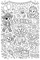 Vorschau - Mal- und Bastelvorlagen - Fasching/Karneval Ausmalbild (Kunst) - Deckblatt