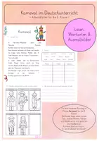 Vorschau - Arbeitsblätter - Karneval im Deutschunterricht (Lesen, Wortarten & Ausmalbild Klasse 2) - Deckblatt