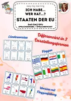 Vorschau - Stationenlernen - Ich habe, wer hat? EU Staaten – 3-fach differenziert | Flaggen & Umrisse | DaZ DaF | Geografie - Deckblatt